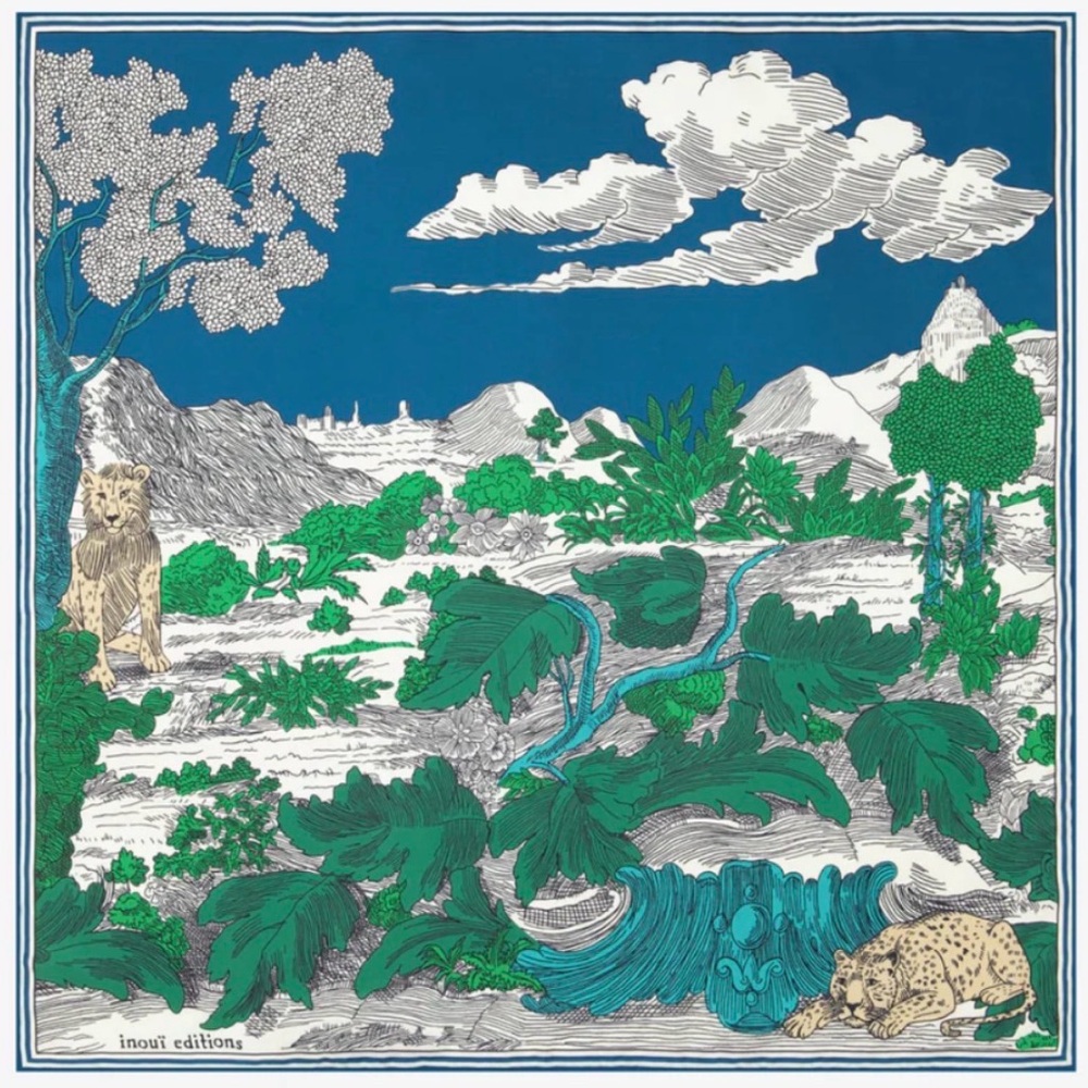 Inoui Editions Blue and Green Historie Silk Scarf